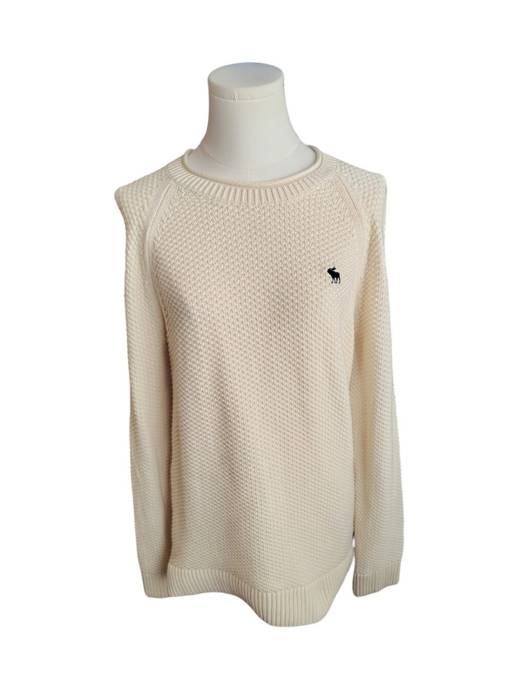 Vintage Abercrombie & Fitch Cream Textured Knit Sweater & Moose Logo Size Medium